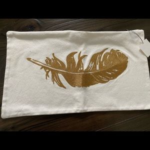 Indigo off white and gold feather cushion cover